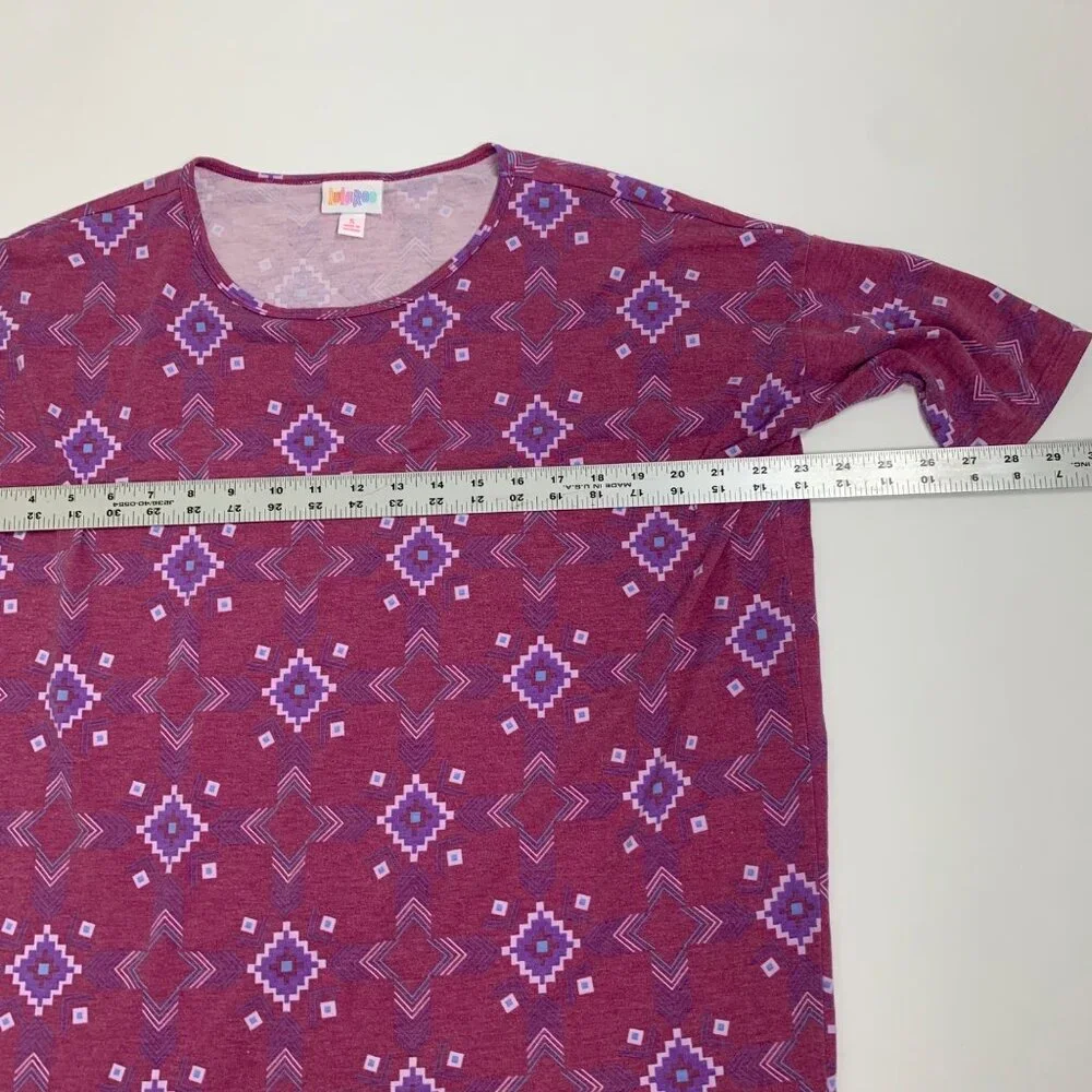 LuLaRoe S Women's Geometric Patterned High-Low Hem Irma Tunic Top Pink
